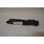 A Chinese hardwood scoop carved with dragon head handle, 13.5cm long.