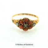 *15ct yellow gold, pearl and coral Victorian ring, ring size T, full hallmark 1.9g (Lot subject to