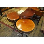 A pair of reproduction drum tables, 49cm diameter, a small oak dropleaf table and a reproduction