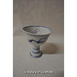 A Chinese blue and white stem cup painted with dragon chasing flaming pearl, 9cm.