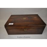 *A Victorian rosewood writing slope with brass cartouche and fitted interior. (Lot Subject to VAT)