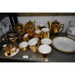 Royal Worcester gold lustre ware six place coffee set; miniature tea set (coffee pot lacking lid)