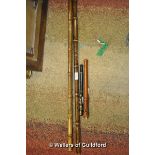 Two Chinese bamboo end flutes, the longest 84.5cm, a small woodwind instrument and a recorder (4).