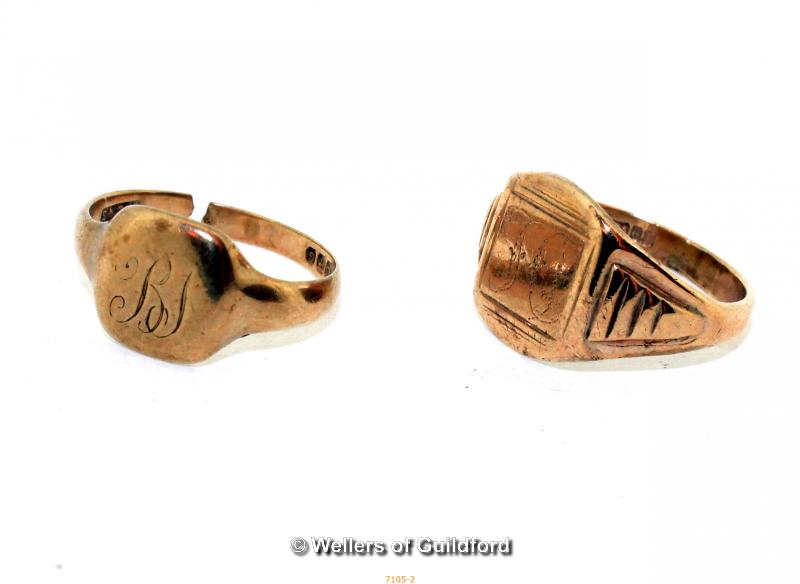 Two 9ct Victorian Signet Rings, One ring has a split shank. Ring size -Q -N,Full Hallmark 8.3g - Image 2 of 2