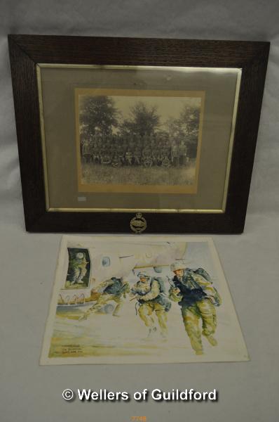 *WWI Royal Army medical Corps platoon photograph, framed; together with watercolour of Operation