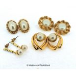 *Four Pairs of Faux Pearl Earrings - COSTUME JEWELLERY (Lot subject to VAT)