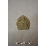 A Chinese pale green jade pendant carved with a goddess, 5.5cm.