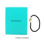 A Tiffany and Co Black Oynx Beadead Silver T-Bar Clasp Bracelet,stamped 925 5.3g