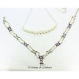 *Pearl Bar Silver necklace and Pearl Amethyst Moonstone Choker Necklace 30.9g (Lot subject to VAT)