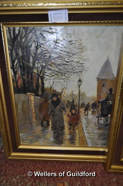 Impressionist school, three modern acrylics on board depicting street scenes, each 24 x 29cm. - Image 4 of 4