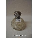 *Cut glass perfume scent bottle, silver top (Lot subject to VAT)