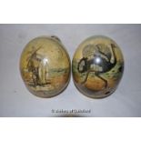 *Pair of Victorian hand-painted Ostrich eggs, one Kaffir Chief 254 (Lot Subject to VAT)