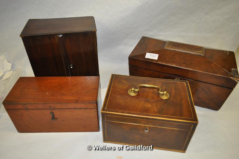 *Large Victorian tea caddy, Victorian pipe cabinet and two other mahoagny boxes (Lot subject to