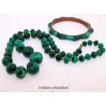 Malachite Bangle and Malachite beaded necklace, length of necklace measures 21inches