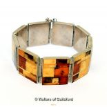 A SILVER AND AMBER SQUARE LINKED BRACELET, 41.6g