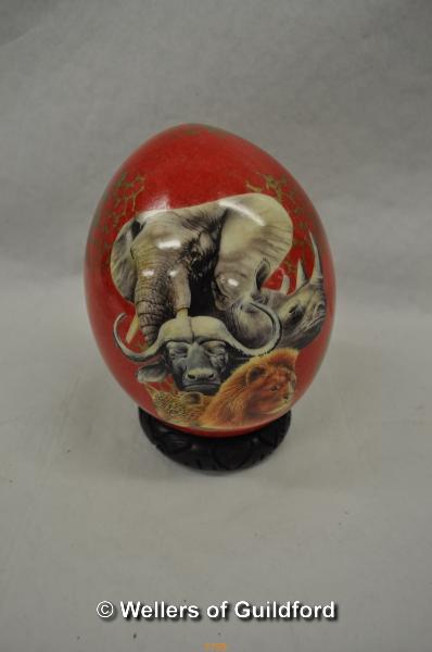 *Ostrich egg painted with safari animals and map of Africa (Lot subject to VAT)