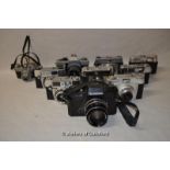 Ten vintage cameras with lenses including Rolleiflex SL35 ME with Voigtlander Colour Ultra 1.8/50 (