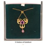 9ct yellow gold victorian amethyst,pearl,peridot necklace, length of necklace measures 16inches 4.