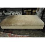 Wesley Barrel oyster velvet rectangular footstool on turned legs, 35 x 120 x 60cm.