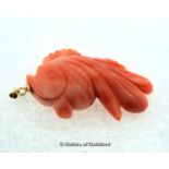 *Vintage carved natural coral Koi carppendant with 14ct gold loop (Lot subject to VAT)