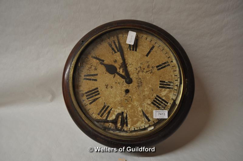 A Victorian mahogany framed wall clock with single train movement, poor condition.