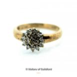 *9ct yellow gold 19 authentic diamons cluster ring - 0.25 CT, ring size- L 2.5g (Lot subject to
