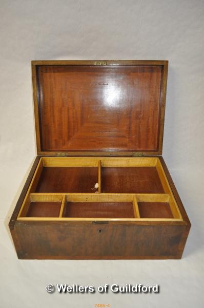 A Victorian walnut writing slope, 45.5cm wide; A Victorian crossbanded walnut box with fitted - Image 5 of 5