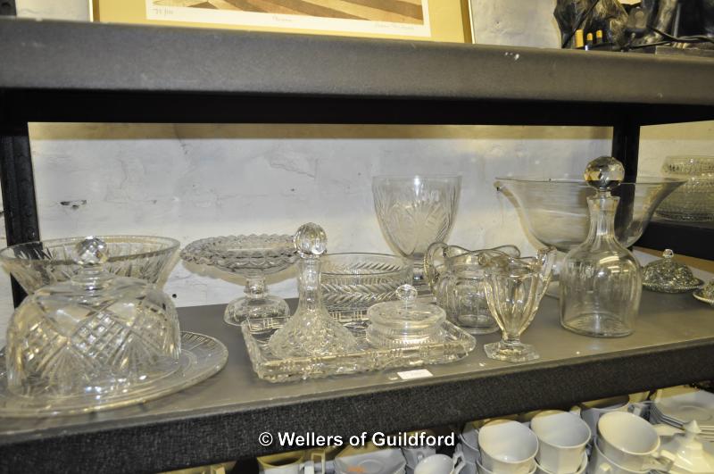 A quantity of glass ware including jugs, bowls, vase, dome, etc.