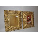 A pair of small modern gilt mirrors with carved gilt frames after the antique, 39 x 34 overall.