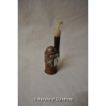 *Vintage smoking pipe with horn mouth piece, the walnut bowl with applied white metal horse motif,