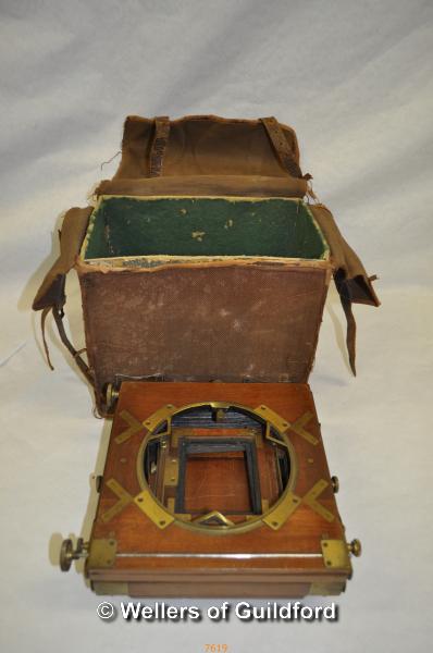 *J. Hinton Lake, Exeter, mahogany and brass 19thC wooden plate folding camera (Lot Subject to VAT)