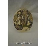 *Ostrich egg, painted, etched and signed by artist (Lot subject to VAT)