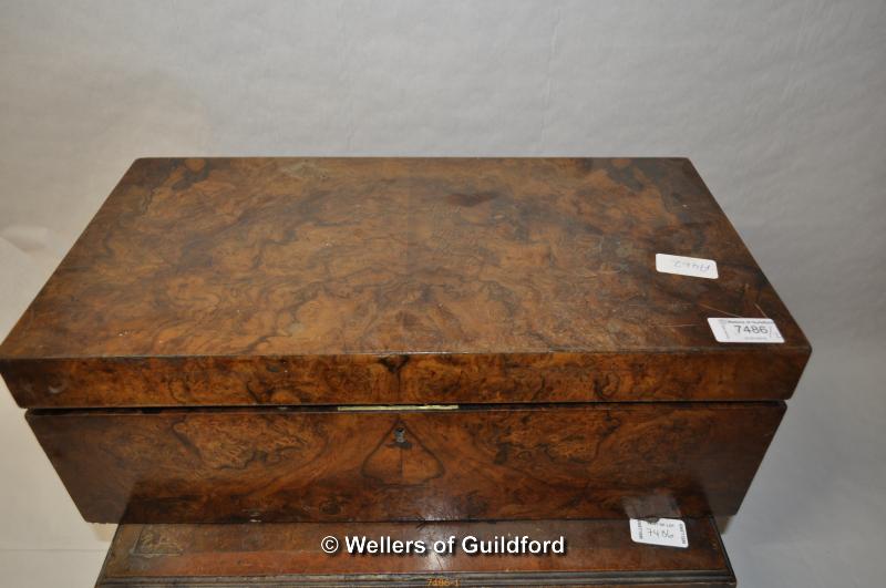 A Victorian walnut writing slope, 45.5cm wide; A Victorian crossbanded walnut box with fitted - Image 2 of 5