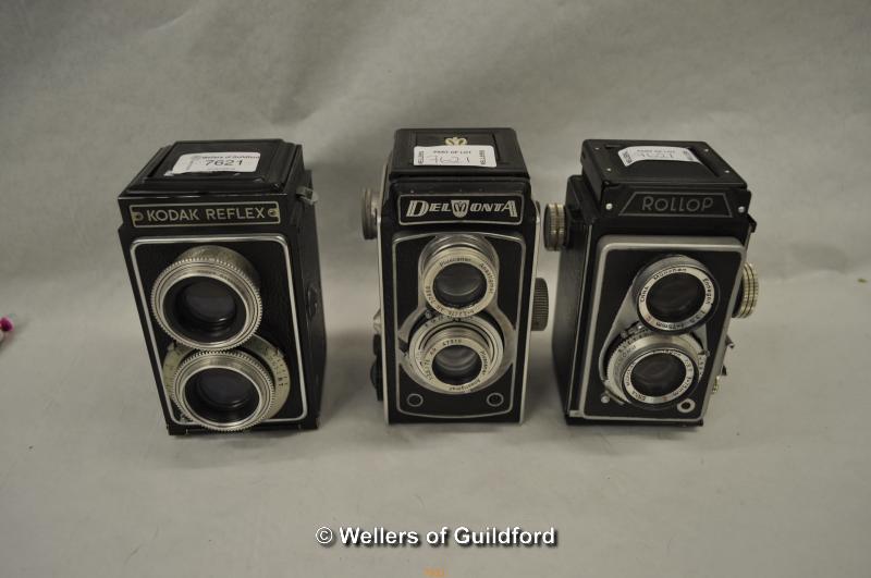 Three TLR cameras; Kodak Reflex with Anastar 80mm lenss, Del Monta with Anastigmat lenses and Rollop