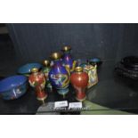 A group of small Chinese cloisonne wares including wares including baluster vases, bowls,