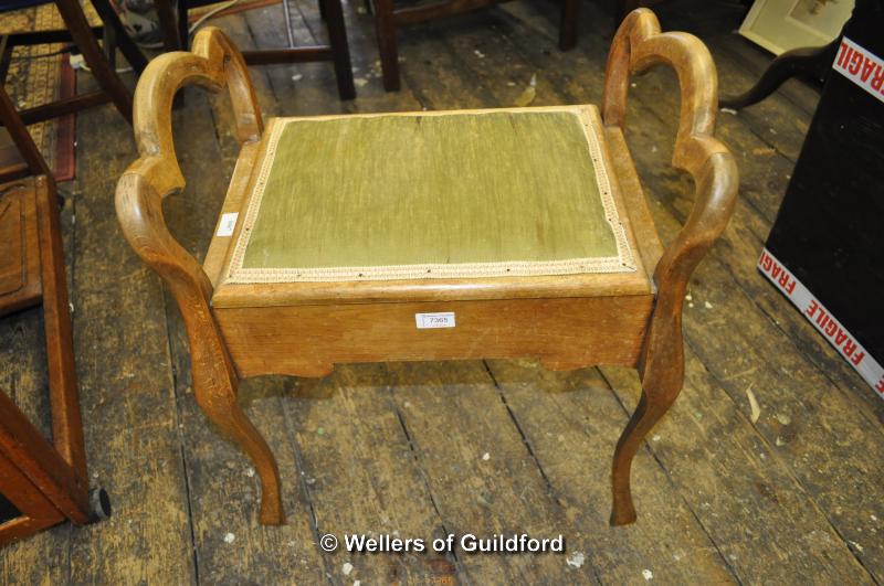 A beech piano stool and a rectangular mahogany stool.