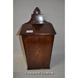 *Georgian mahogany wall hanging lidded candlebox with conch shell inlay, 45cm. (Lot Subject to VAT)