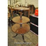 A George III mahogany circular three tier buffet, 109cm tall.