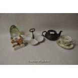 Limoges porcelain scallop shell hor's d'oeuvre dish; black basalt ware teapot and lid; bubble