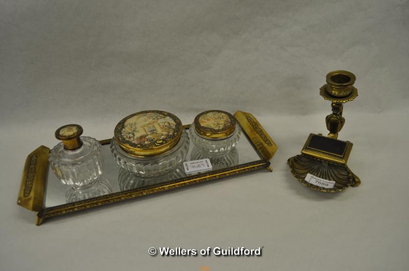 *Regent of London Petit Point gilt dressing table sset and brass candlestick (Lot Subject to VAT)