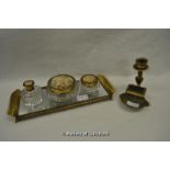 *Regent of London Petit Point gilt dressing table sset and brass candlestick (Lot Subject to VAT)