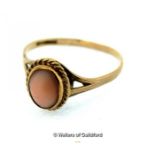 *Vintage 9ct gold and coral ring, ring size-N 1.5g (Lot subject to VAT)