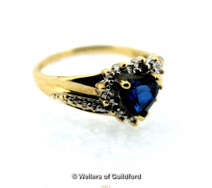 *9ct yellow gold diamond and blue heart stone ring, ring size M,full hallmark,2.2g (Lot subject to - Image 2 of 2