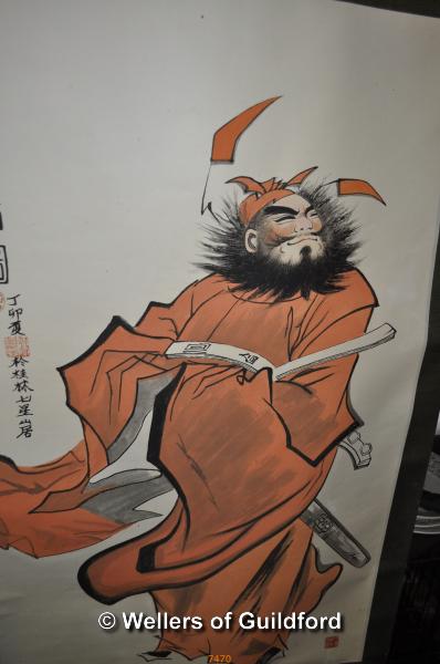 A Chinese scroll painting depicting a scholar, 89 x 53.5cm.