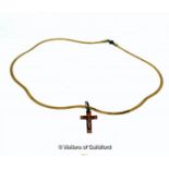 9ct Yellow Gold Flat Link Chain Necklace with 9ct Cross Pendant, length of necklace measures 16