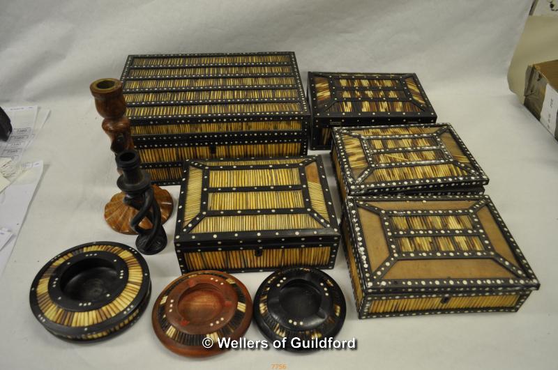 *Collection of porcupine and ebony boxes, bowls, pin dishes and wooden candle (Lot Subject to VAT)