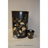 India Jane umbrella stand in blackbird pattern; matching flowerpot.