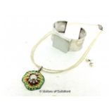 *Pearl Earrings, Silver Cuff stamped 375, Pearl Double strand necklace with enamel pearl pendant (