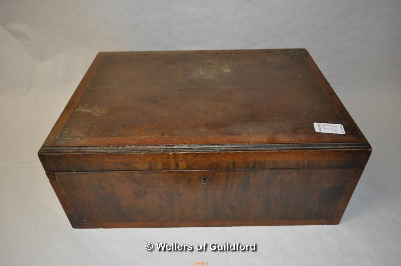 A Victorian walnut writing slope, 45.5cm wide; A Victorian crossbanded walnut box with fitted - Image 4 of 5