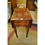 A Victorian mahogany dropleaf work table with two drawers and two opposing dummy drawers, raised